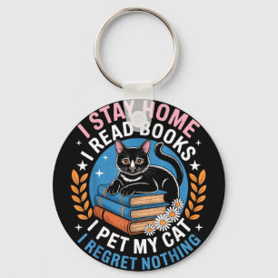 Stay home read books pet cat funny introvert nerd keychain