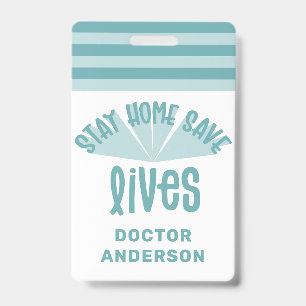 Stay home save lives blue colorful gift badge