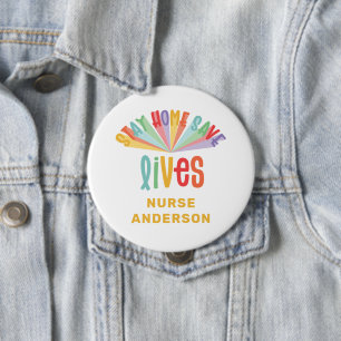 Stay home save lives rainbow colorful button
