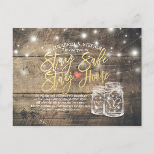 STAY HOME STAY SAFE WEDDING POSTPONEMENT MASON JAR ANNOUNCEMENT POSTCARD
