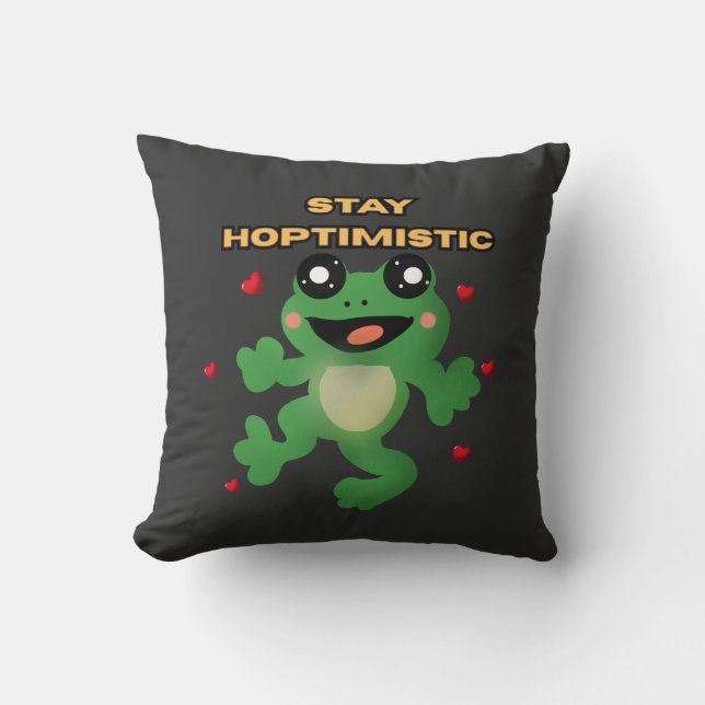 Stay Hoptimistic Cute Frog Pun Funny Frog Lover Gi Throw Pillow (Front)
