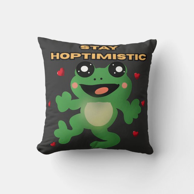 Stay Hoptimistic Cute Frog Pun Funny Frog Lover Gi Throw Pillow (Front)