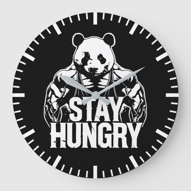 Stay Hungry, Gym Panda, Bodybuilding Motivational Large Clock (Front)