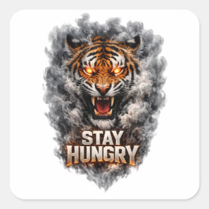 Stay Hungry Tiger Motivation Design Square Sticker