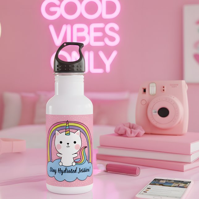 Stay Hydrated Cat Unicorn Stainless Steel Water Bottle (Stay refreshed with this full of “cattitude” water bottle!)