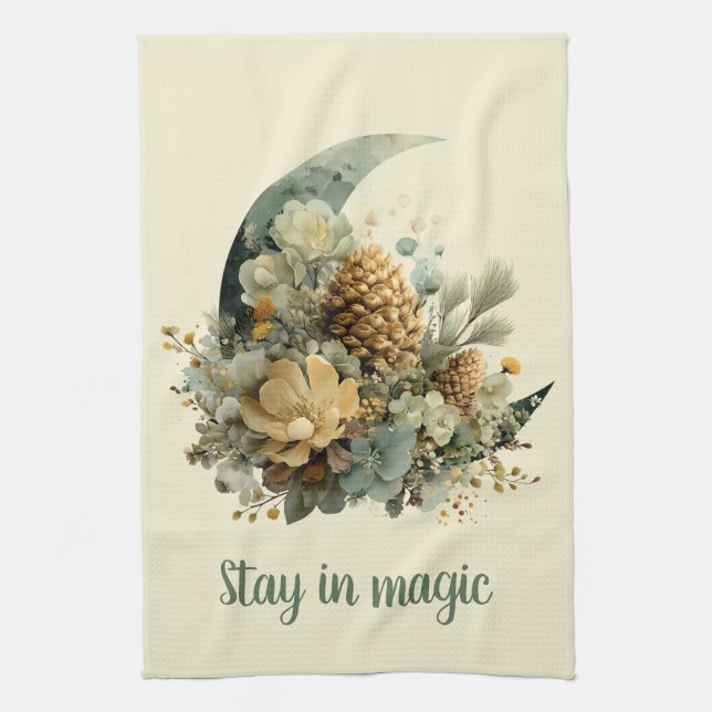 Stay in Magic Winter Moon Design Kitchen Towel (Vertical)