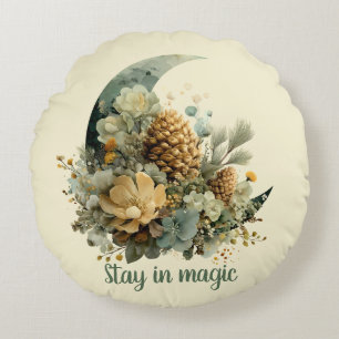 Stay in Magic Winter Moon Design Round Pillow