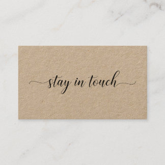 Stay In Touch Elegant Black Script Kraft Calling Card