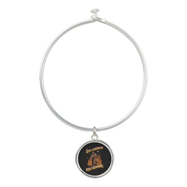 Stay Legendary, Keep Running Funny Bigfoot Bangle Bracelet (Front)