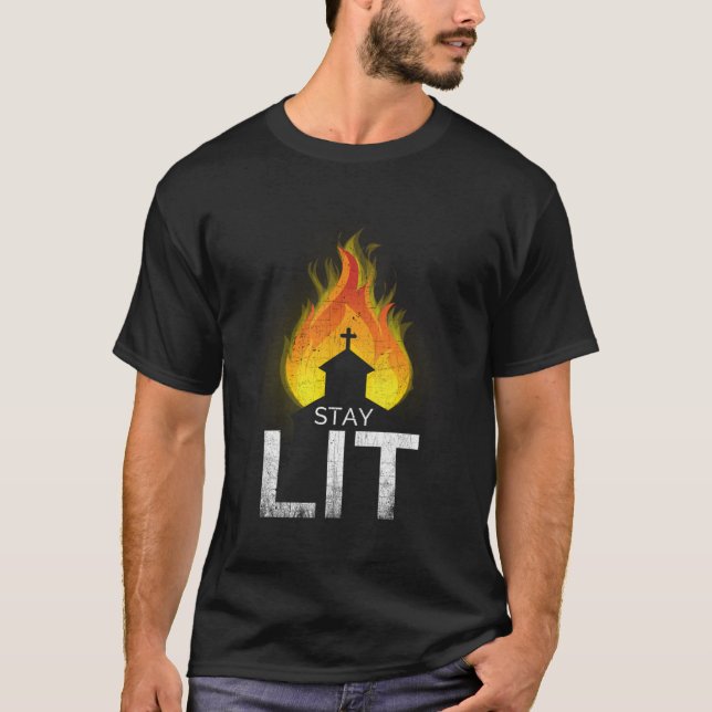 Stay Lit Occult Burning Church Satanic Witchcraft  T-Shirt (Front)