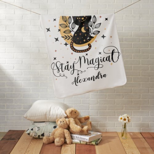 Stay magical black cat with half moon with stars baby blanket