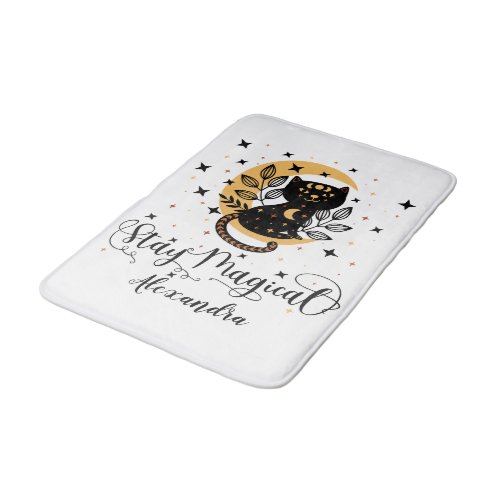 Stay magical black cat with half moon with stars bath mat