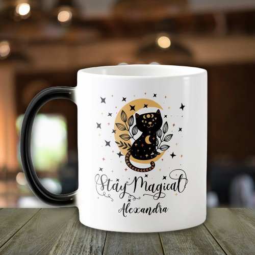 Stay magical black cat with half moon with stars magic mug
