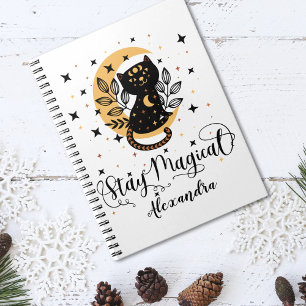 Stay magical black cat with half moon with stars notebook