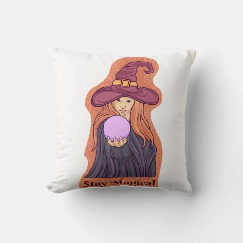 Stay Magical Ghost Funny Halloween Groovy Throw Pillow