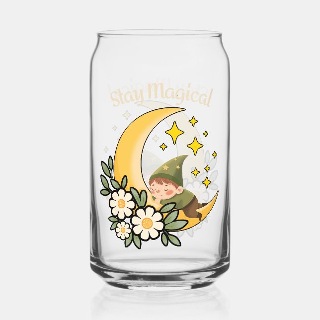 Stay Magical Gnome on Crescent Moon  Can Glass (Back)