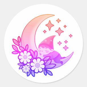 Stay Magical Gnome on Crescent Moon Classic Round Sticker