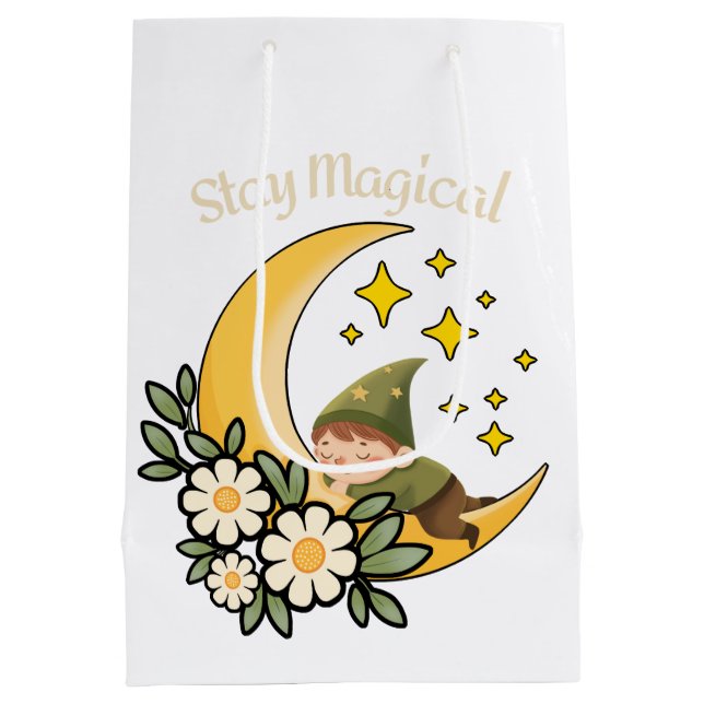 Stay Magical Gnome on Crescent Moon  Medium Gift Bag (Back)