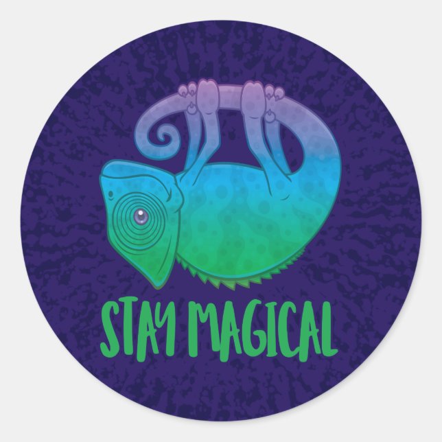 Stay Magical Levitating Chameleon Classic Round Sticker (Front)