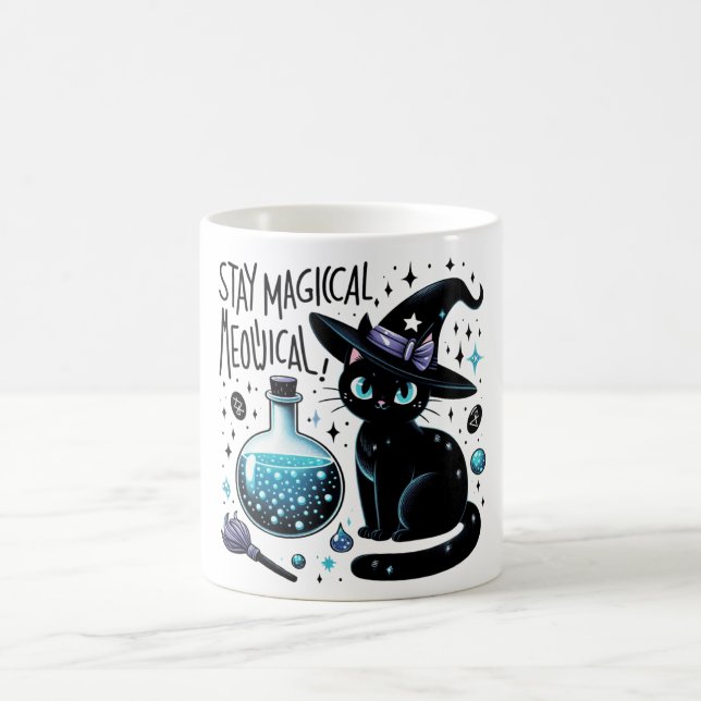 Stay Magical Meowgical Witch Black Cat Cute Coffee Mug (Center)
