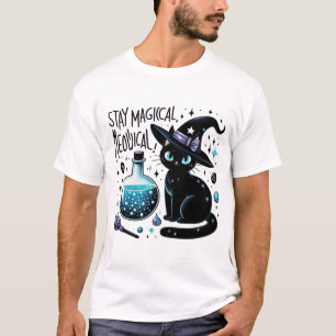 Stay Magical Meowgical Witch Black Cat Cute T-Shirt