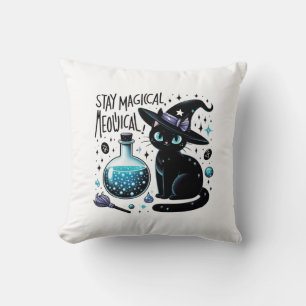 Stay Magical Meowgical Witch Black Cat Cute Throw Pillow