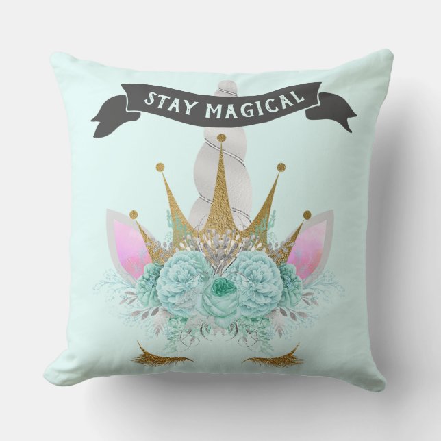 Stay Magical Unicorn Princess Throw Pillow (Front)