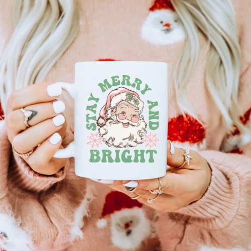 Stay Merry  Bright Vintag Santa Holiday Christmas Coffee Mug