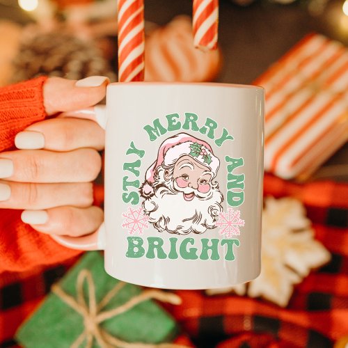 Stay Merry  Bright Vintag Santa Holiday Christmas Mug