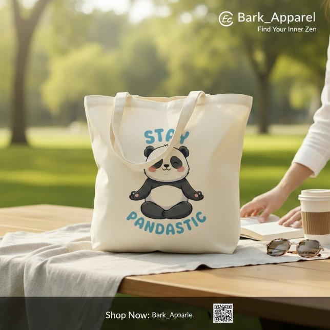 Stay Pandastic T-Shirt, Funny Panda Meditation Tote Bag (Creator Uploaded)