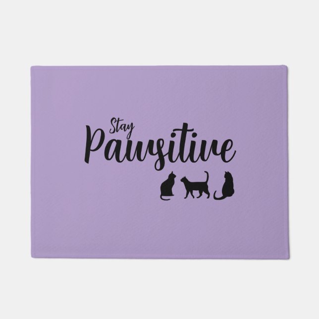 Stay Pawsitive Black Cat Doormat (Front)