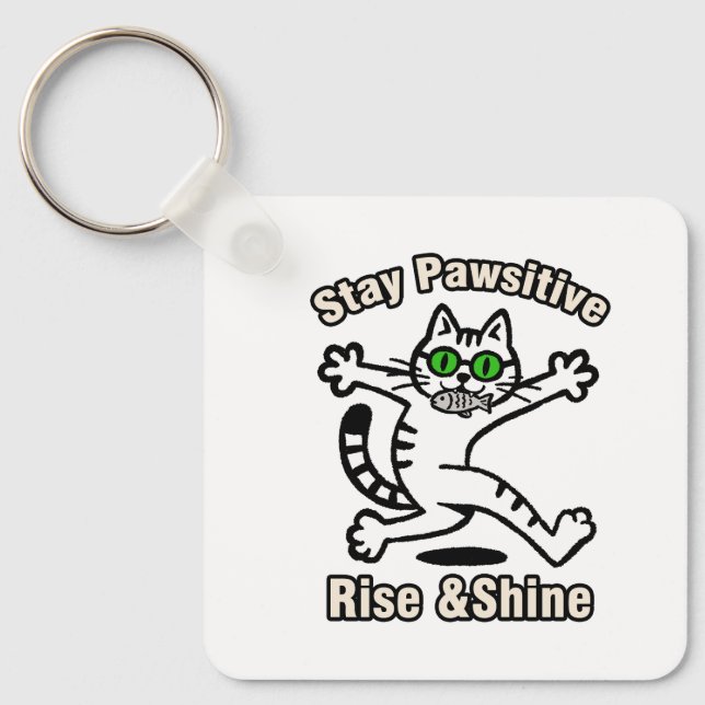 Stay Pawsitive Cat Keychain (Front)