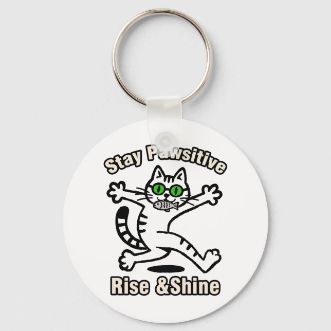 Stay Pawsitive Cat Keychain (Front)