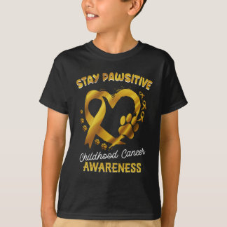 Stay Pawsitive Childhood Cancer Awareness Ribbon P T-Shirt