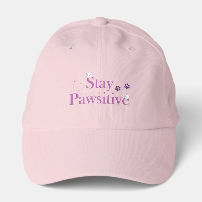 Stay Pawsitive Cute Cat Doodle Motivational Quote Performance Cap (Front)