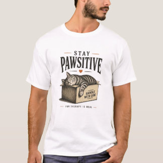 Stay Pawsitive Cute Cat Illustration T-Shirt