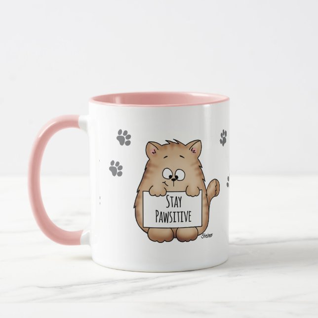 Stay Pawsitive - Cute Cat Lovers Coffee Mug (Left)
