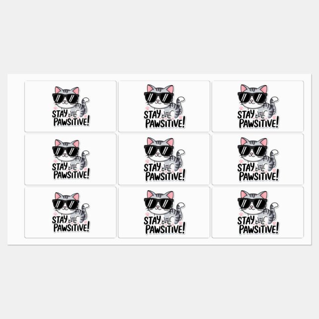 Stay Pawsitive! Cute Cat Sticker Pack – Set of 9 (Sheet)