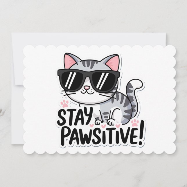 Stay Pawsitive! Cute Cat-Themed Invitation (Front)