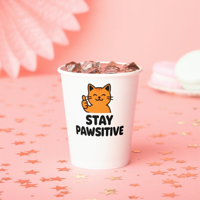 stay pawsitive cute Ginger cat Paper cup (Insitu)