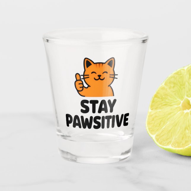 stay pawsitive cute Ginger cat shot Glass (Front)