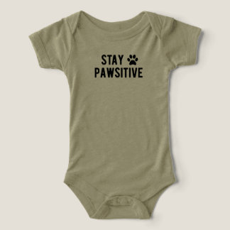 Stay Pawsitive Cute Paw Print Olive Green Baby Infant T-shirt
