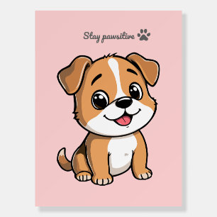 Stay Pawsitive Cute Puppy Poster – Pastel Pink Dog
