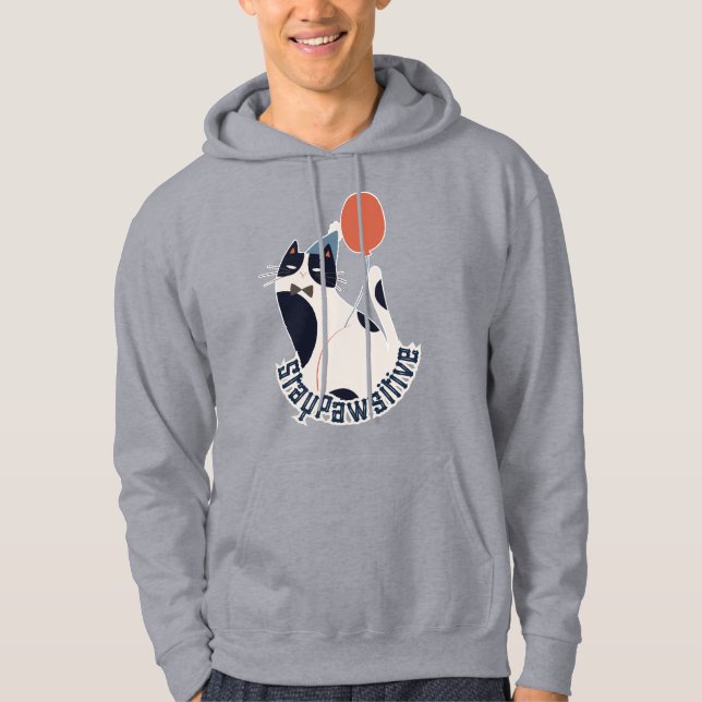 Stay Pawsitive Cute Tuxedo Cat Balloon Hoodie (Front)