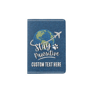 Stay Pawsitive Denim Dog Paw Travel Custom Passport Holder