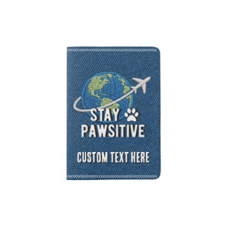 Stay Pawsitive Denim Dog Paw Travel Custom Passport Holder