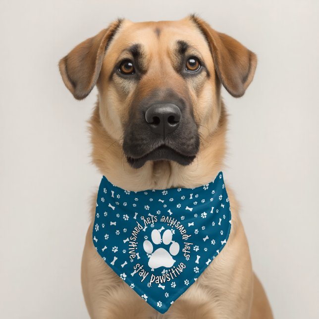 Stay Pawsitive Dog Bones Pawprints Pet Bandana Collar (Dog 2)