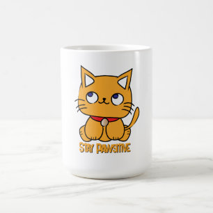Stay Pawsitive Funny Cat Cartoon Cute Kitten Coffee Mug