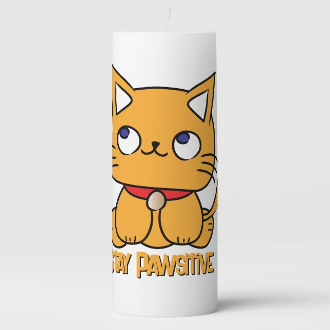 Stay Pawsitive Funny Cat Cartoon Laptop Notebook Pillar Candle (Front)