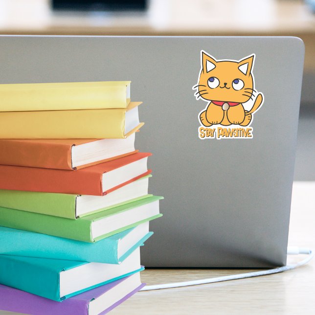 Stay Pawsitive Funny Cat Cartoon Laptop Notebook Sticker (Creator Uploaded)